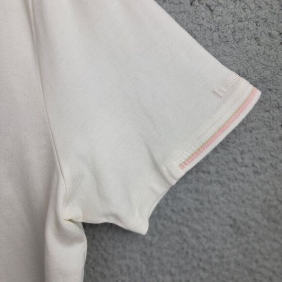 Liz Golf Polo Shirt Womens L Cream Pink Trim Silver Logo Buttons Embroidered - Picture 13 of 13